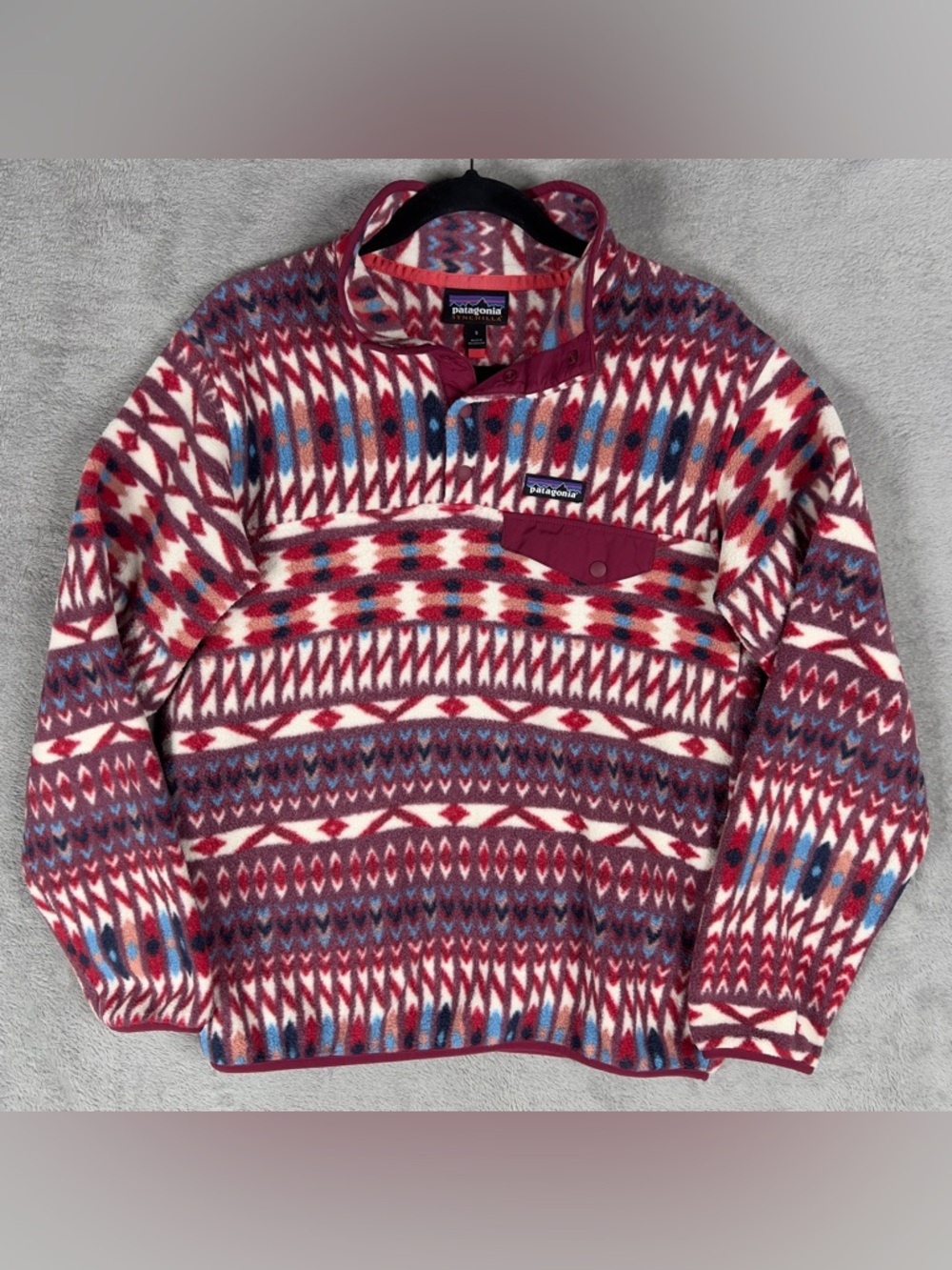 Patagonia Synchilla Kuta Klash Women's Small Fleece Pullover Dark Currant Aztec